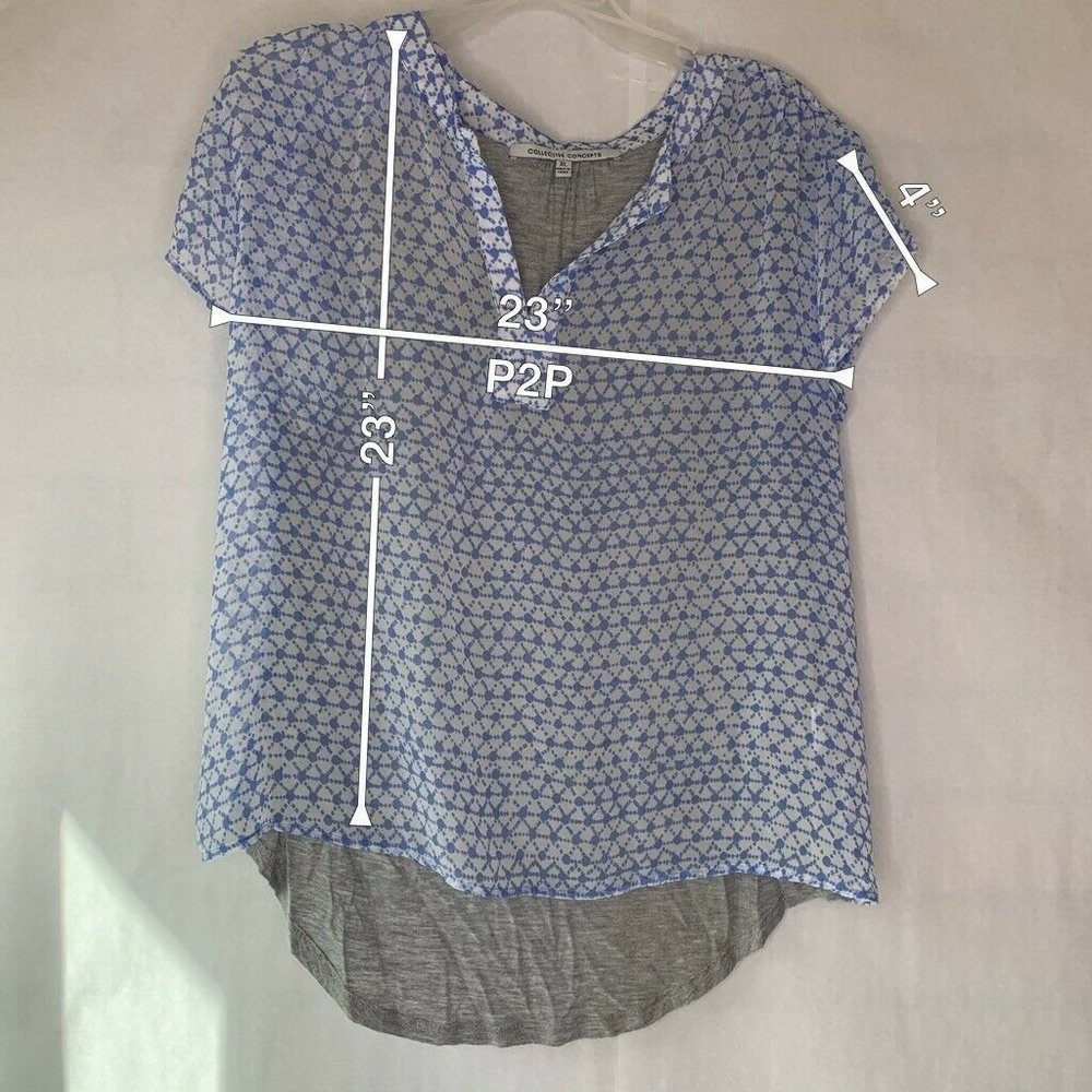 Collective Concepts Blouse Blue Gray Geometric XL - Picture 6 of 7